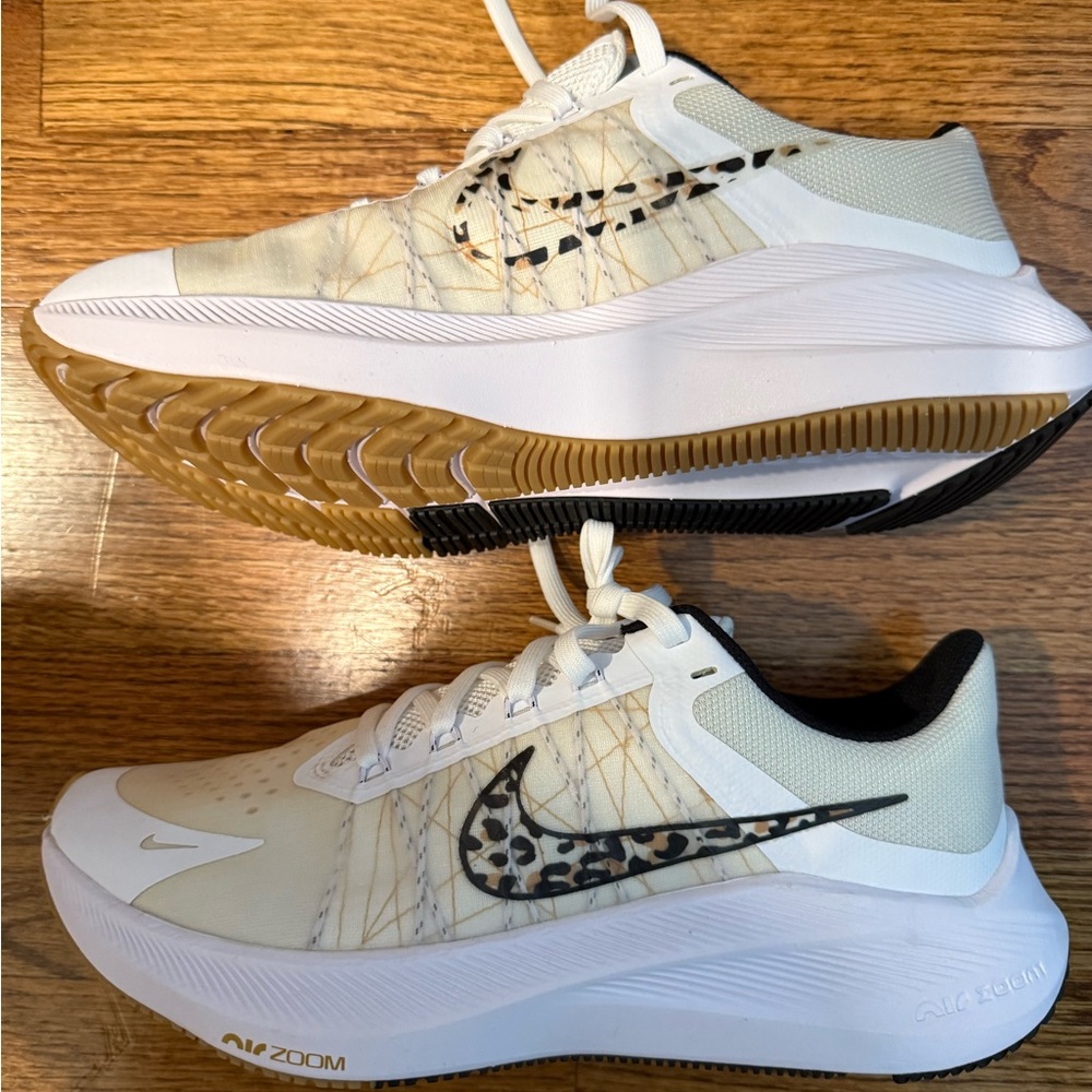 Nike Women's Cream and Leopard Print Athletic Shoes - Picture 3 of 5